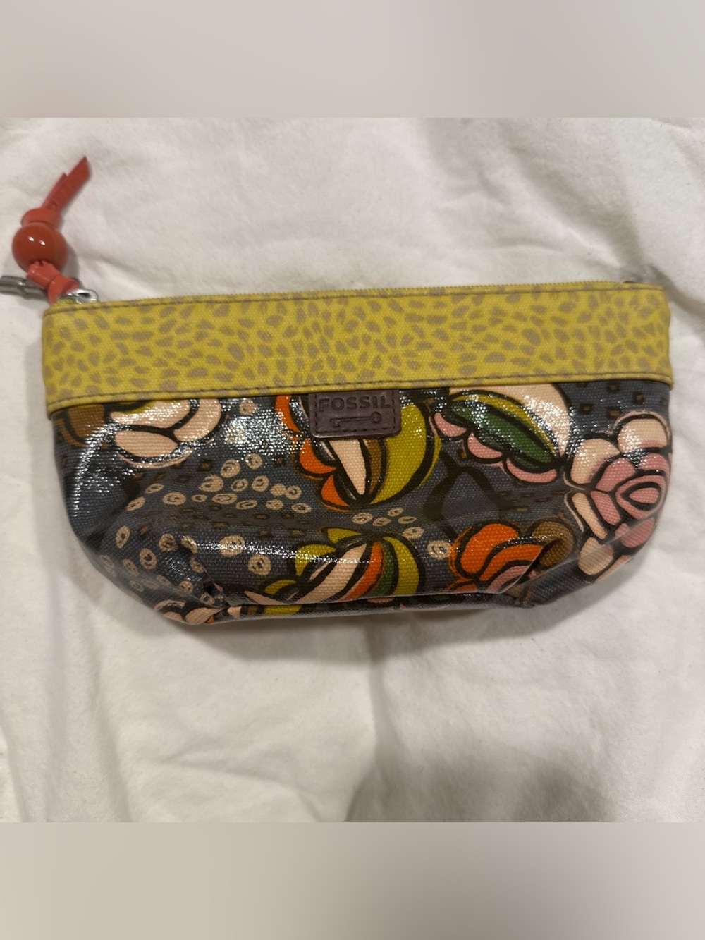 Fossil Multicolor Floral Patent Wristlet with Yellow Trim